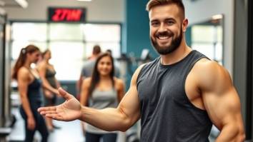 Male gym owner welcoming customers with a friendly smile Male gym owner welcoming customers with a friendly smile