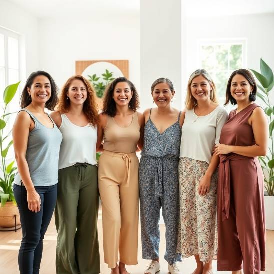 Diverse wellness professionals smiling together in a bright conference room. Diverse wellness professionals smiling together in a bright conference room.